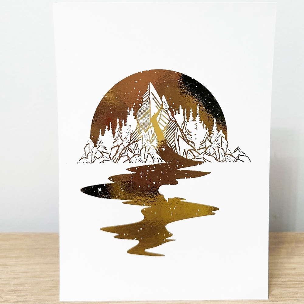 Mountain/River Gold Foil Print